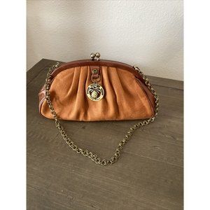 TOMMY BAHAMA Linen & Leather Shoulder Clutch Bag With Chain Strap